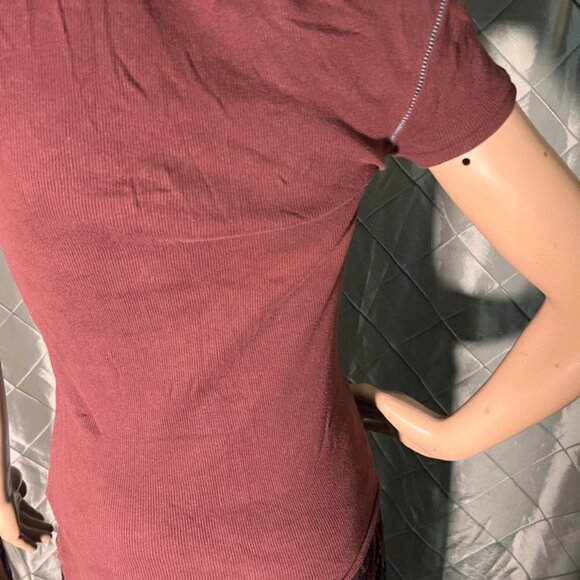 Vtg Old Navy Women Small‎ Burgundy Half Button Fitted Short Sleeve Shirt (GS3) - Picture 7 of 8